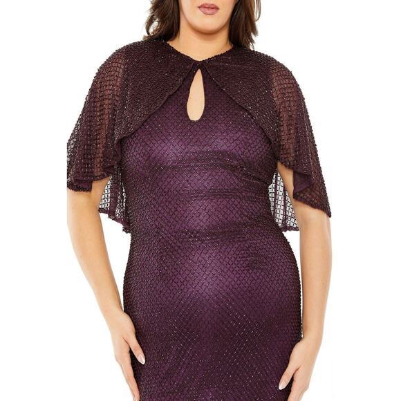 MAC DUGGAL 5948 Beaded Cape Sleeve Gown Amethyst Size 20W Formal Wedding - Picture 3 of 10